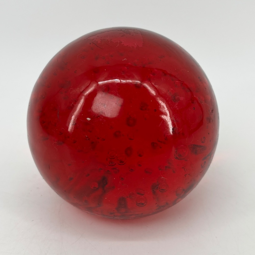 Vintage Red Controlled Bubble Art Glass Paperweight Bullicante Glass Orb 3 inch